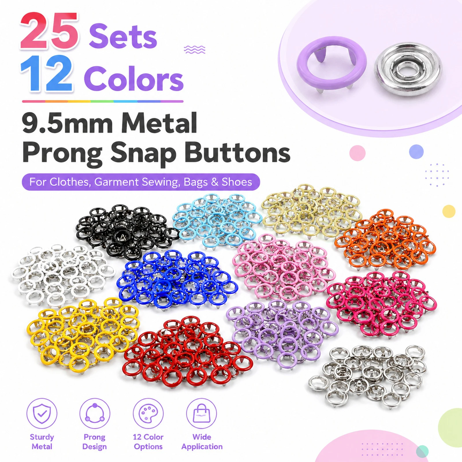25-100 комплектов 9,5 мм, 12 ц – обзор и цена Snap Fastener Set