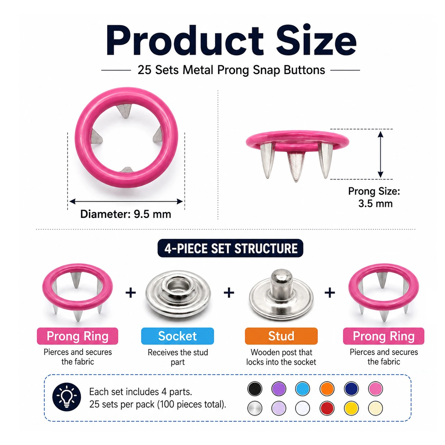 25-100 комплектов 9,5 мм, 12 ц – обзор и цена Snap Fastener Set